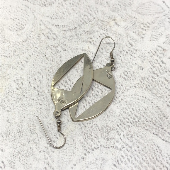 Vintage Alpaca Silver Mexico Abalone Inlay Earrings Dangle Drop Modernist Cutout - Picture 3 of 4